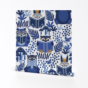 Bear Wallpaper - Lost Between The Pages By Nanshizzle - Indigo Kids Library Nursery Removable Self Adhesive Wallpaper Roll by Spoonflower