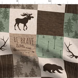 Green Fabric - Be Brave Quilt - Green And Brown - Little One - Woodland By Sugarpinedesign - Green Brown Quilt Top Fabric With Spoonflower