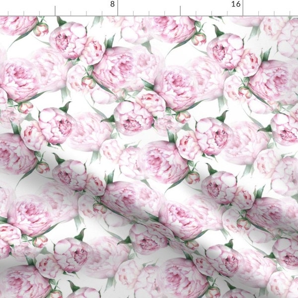 Flowers Fabric - Pink Peonies By Olgakoelsch -Pink Floral Peony Botanical Blooms Cotton Fabric By The Yard With Spoonflower