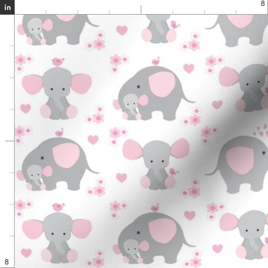 Pink Elephant Fabric Elephant Pink Floral Girl Nursery by Etsy