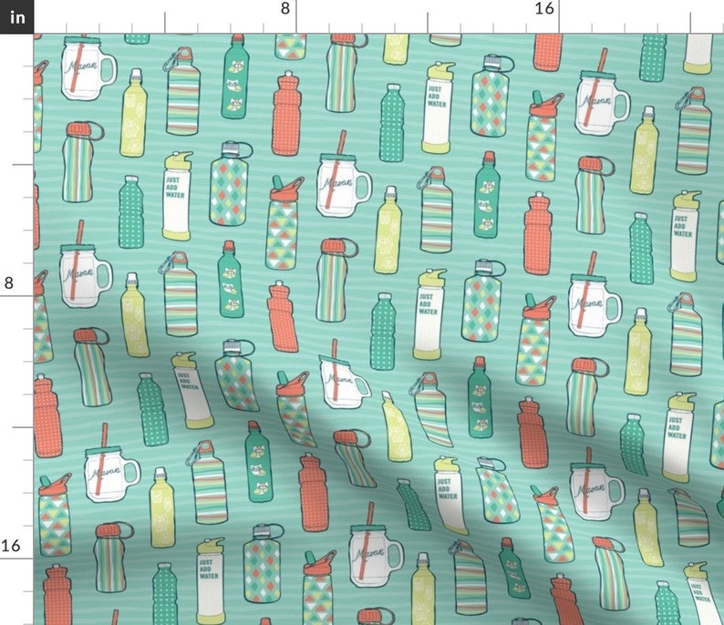 Hydrate Fabric Water Bottles Large Print By Pinkowlet Colorful Exercise Workout Canteens Cotton Fabric By The Yard With Spoonflower image 1