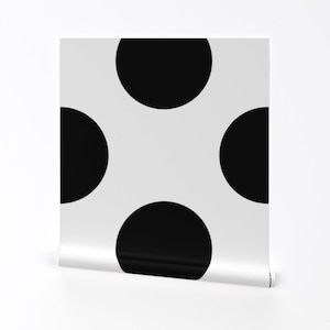 Black White Dots Removable Peel and Stick Wallpaper - Circles Modern Geometric 1960s - Wall Art Wall Decor - Large Polka Dot by mjmstudio