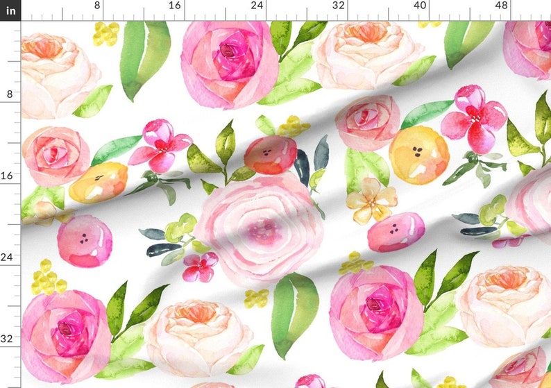 Watercolor Floral Fabric Spring Summer Colorful Pink Flower | Etsy