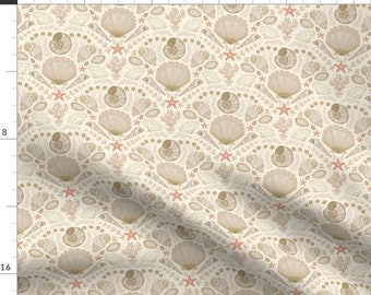 Neutral Seashells Apparel Fabric - Coastal Beach Treasures by misentangledvision - Ivory Coral Beach Seaweed Clothing Fabric by Spoonflower