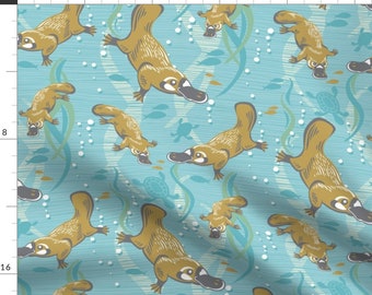 Platypus Fabric - Playful Platypus By Cjldesigns - Platypus Animal Cute Critter River Lake Cotton Fabric By The Yard With Spoonflower