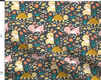 Tortoise and the Hare Fabric - Bunnies And Turtle Small Scale By Angela Sbandelli - Fable Rabbit Cotton Fabric By The Yard With Spoonflower