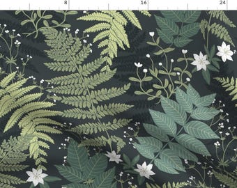 Forest Ferns Fabric - Dark Green Leaves by whimsical_brush - Woodland Fern Botanical Greenery Dark Green Fabric by the Yard by Spoonflower