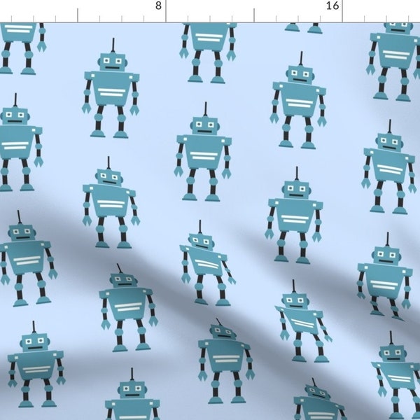 Blue Toy Robots Fabric - Toy Robots By Sunshineandspoons - Blue Robots Nursery Decor Cotton Fabric By The Yard With Spoonflower