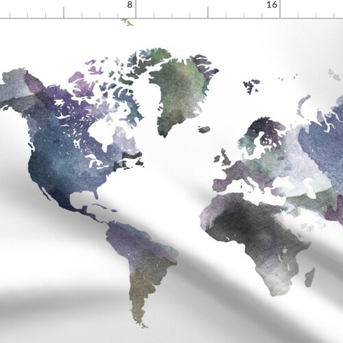 World Map Fabric Watercolor World by Thin Line Textiles Etsy