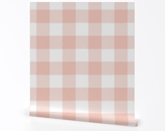 Blush Wallpaper - Blush Buffalo Plaid by sugarfresh -  Pink Buffalo Check Pink Gingham  Removable Peel and Stick Wallpaper by Spoonflower