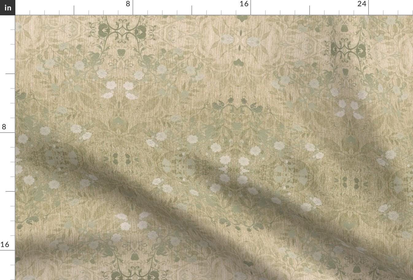 Victorian Damask Fabric - Damask- Taupe by kae50 - Faux Gold Gilded Rustic Taupe Floral Botanical Flowers Fabric by the Yard by Spoonflower