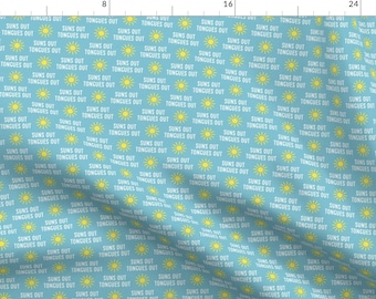 Dog Bandana Fabric - Suns Out Tongues Out By Littlearrowdesign - Blue Yellow Sunshine Summer Dog Cotton Fabric By the Yard With Spoonflower