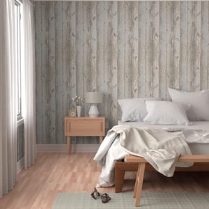 Papel pintado autoadhesivo con diseño de tablones de madera - Estilo costero neutro - Decoración de pared removible - Tablones de madera blanqueada de willowlanetextiles imagen 5