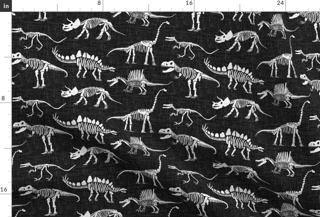 Black and White Fabric - Dinosaurs - Linen Texture by Scarlette Soleil ...