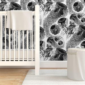 Sea Wallpaper - Jellyfish ~ Black White Swarm By Peacoquettedesigns - Custom Printed Removable Self Adhesive Wallpaper Roll by Spoonflower image 6