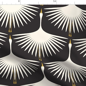Art Deco Swan Fabric - Art Deco Swan by katerhees - Cream On Black 12" Scale Traditional Timeless Classic Fabric by the Yard by Spoonflower