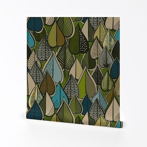 May include: A seamless pattern of green, blue, and brown leaves with intricate designs. The leaves are arranged in a repeating pattern, creating a visually appealing and organic design.