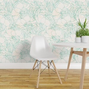 Mint Peony Blumenmuster - Mint Peonies By Lidiebug - Mint Garden Individuell bedruckte entfernbare, selbstklebende Tapetenrolle von Spoonflower