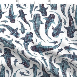 Nautical Whale Shark Fabric - Whale Shark By Elena O&#39;Neill Illustration - watercolor Whale Sharks Cotton Fabric By The Yard With Spoonflower