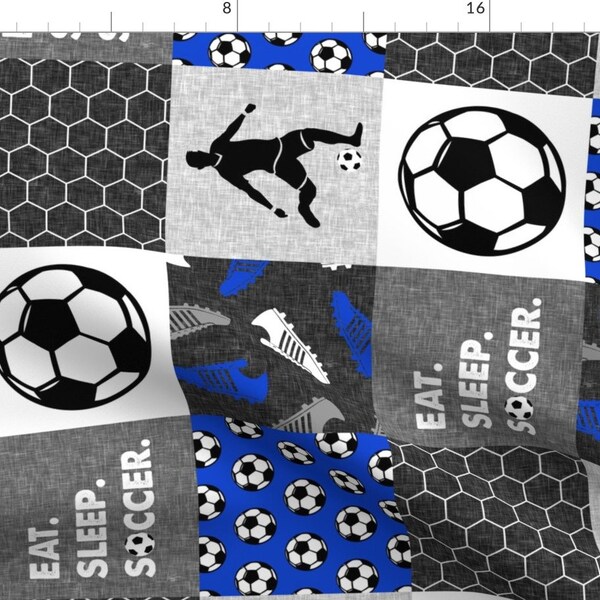 Soccer Patchwork Blue Fabric - Eat. Sleep. Soccer - Mens/Boys Soccer Wholecloth In Blue - Patchwork Sports (90) - Lad19 By Littlearrowdesign