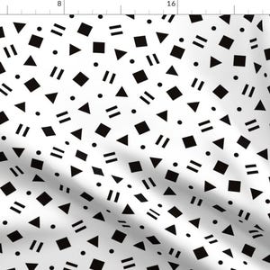 Geometric Fabric - Geometric Shapes Squares Triangles Dots Black White By Littlesmilemakers - Cotton Fabric By The Yard With Spoonflower