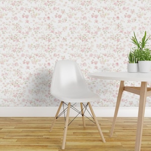Pink Peel and Stick Wallpaper -  Blush Flowers Floral Pink Roses Wedding Aged Sun Faded - Removable Wall Decor Art - June Roses by lilyoake