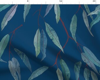 Eucalyptus Fabric - Eucalyptus Leaves On Blue /2/ By Lavish Season - Eucalyptus Leaves Plant Blue Cotton Fabric By The Yard With Spoonflower