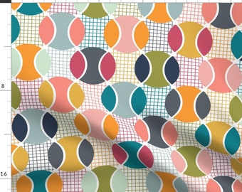 Geometric Tennis Fabric - Tennis Balls by erijoyjoy - Tennis Balls Racket Raquet Colorful Court Sports Fabric by the Yard by Spoonflower