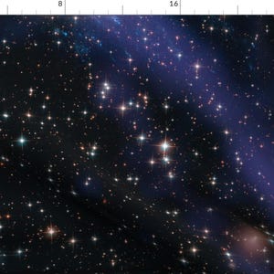 May include: A dark blue space background with a scattering of white, yellow, and orange stars. The stars are of varying sizes and brightness, creating a sense of depth and distance.