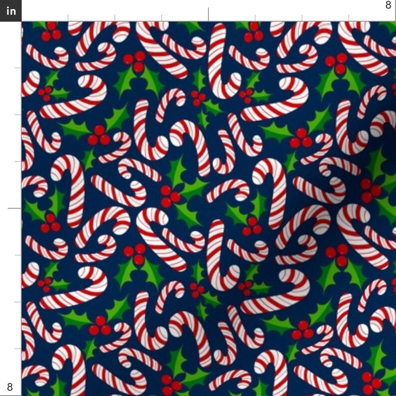 Candy Cane Fabric Candy Canes on Blue by Jadegordon Candy Etsy