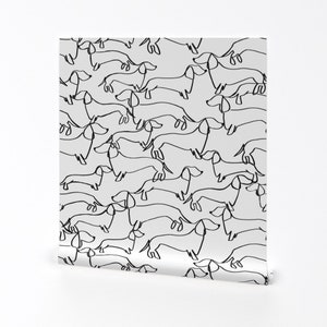 Black And White Wallpaper - Dachshund by brittmills - Dogs Dachshund Doxie Dog Lover  Removable Peel and Stick Wallpaper by Spoonflower