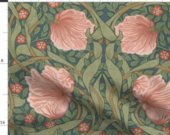 Pink Victorian Flora Fabric - Pimpernel Nouveau  by chantal_pare - Green Botanical Victorian Garden Flower Fabric by the Yard by Spoonflower
