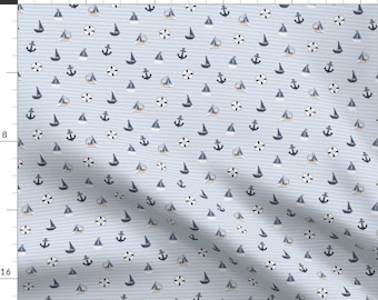 Preppy Sail Boat Apparel Fabric - Little Sail Boat by hufton_studio - Nautical Anchor Baby Blue Simple Beach Clothing Fabric by Spoonflower