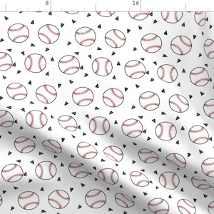 White Baseball Fabric -Sports Baseball American Themed Fabric - White By Andrea Lauren - Cotton Baseball Fabric by the Yard With Spoonflower