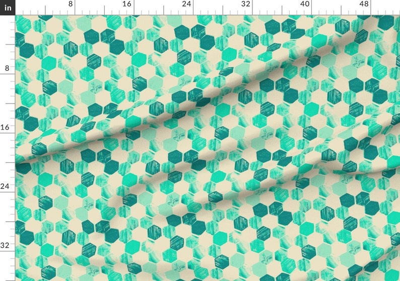 Aqua Hexagon Fabric Hex Aquatic By Pattern State Geometric Etsy