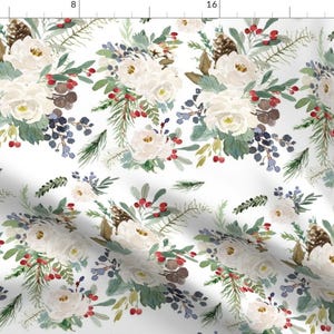 Winter Fabric - Winterberry Floral Arrangement By Hipkiddesigns - Winter Florals Berries Cotton Fabric By The Yard With Spoonflower