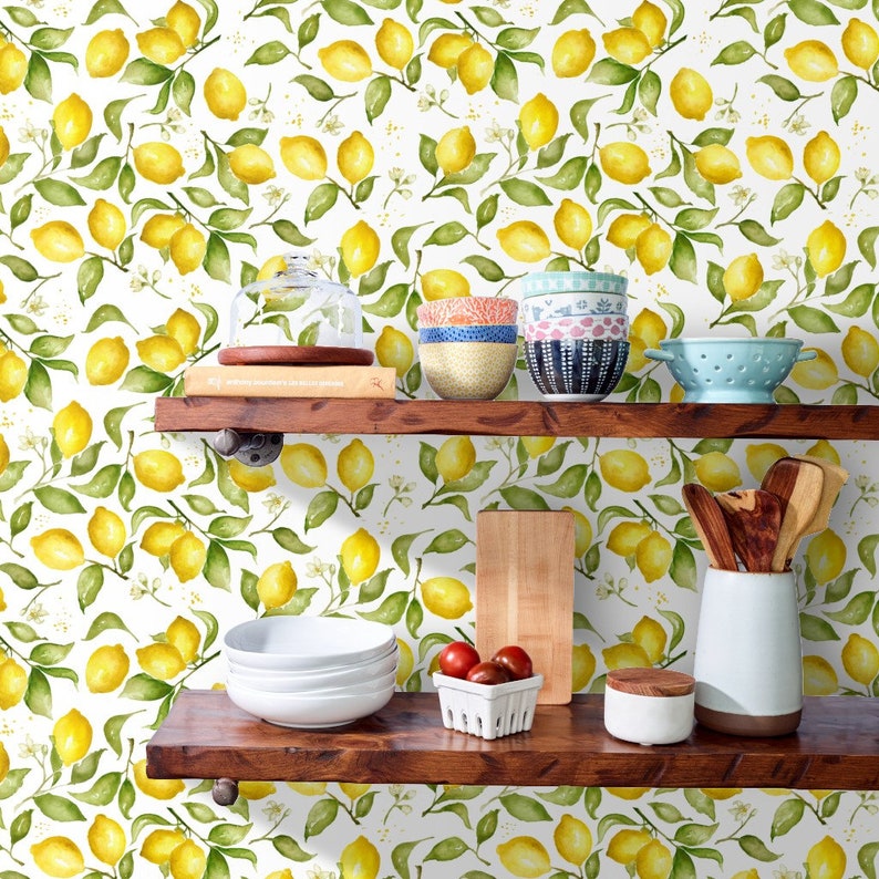 Lemon Wallpaper Lemon Blossoms By Laurapol Watercolor Fruit Citrus Custom Printed Removable Self Adhesive Wallpaper Roll by Spoonflower image 10