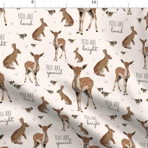 Baby Deer Woodland Fabric - Woodland Animal Affirmations In Light Blush By Kaileyhawthorn - Baby Cotton Fabric By The Yard With Spoonflower