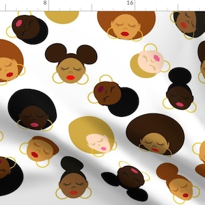 Afro Fabric - Curly Girls Nondirectional By Seaside Snuggles Qpc - Afro African American Women Cotton Fabric By The Yard With Spoonflower