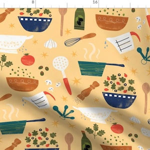 Cooking Fabric - Lets Cook By Designs By Lisa K - Kitchen Cotton Fabric By The Yard With Spoonflower