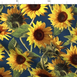 Sunflower Fabric - Summer Floral Boho Bohemian Sunshine Yellow Sunflowers On Dark Blue By Micklyn-Cotton Fabric By The Yard With Spoonflower