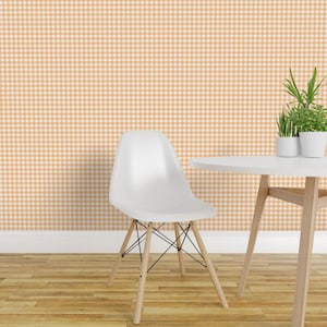 Orange Check Removable Peel and Stick Wallpaper - Gingham Small Scale Cottagecore - Wall Art Wall Decor - Orange Gingham by ginaanne