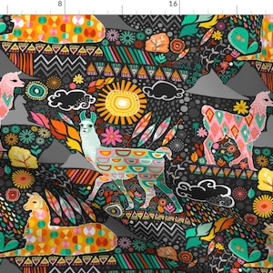 Llama Fabric - Llamas Gray (Large) By Creativetaylor - Llama Orange Tropical Cactus Floral Gray Cotton Fabric By The Yard With Spoonflower