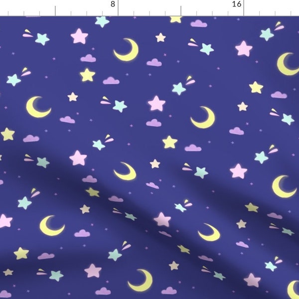 Kawaii Night Sky Fabric - Pastel Sky By Risu Rose - Kawaii Gender Neutral Nursery Decor Cotton Fabric By The Yard With Spoonflower