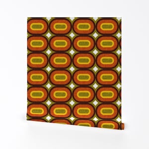70 S Removable Peel and Stick Wallpaper - Retro Disco Large Scale Vintage Avocado - Wall Art Wall Decor - Retro Geo by thecalvarium