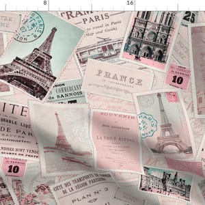 Postcard Pink Parisian Fabric - Nostalgic Trip To Paris By Andrea Haase Design - Postcard Cotton Fabric By The Yard With Spoonflower
