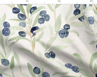 Watercolor Fabric - Italian Villa Olive by krystinmann - Botanical Trees Leaves Mediterranean Hand Painted Fabric by the Yard by Spoonflower