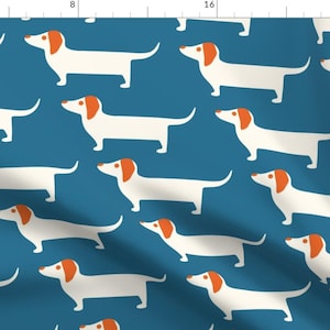 Dachshund Fabric - Dog Gone Diagonal by kylielouise - Doxie Minimalist Sausage Dog White Orange  Fabric by the Yard by Spoonflower