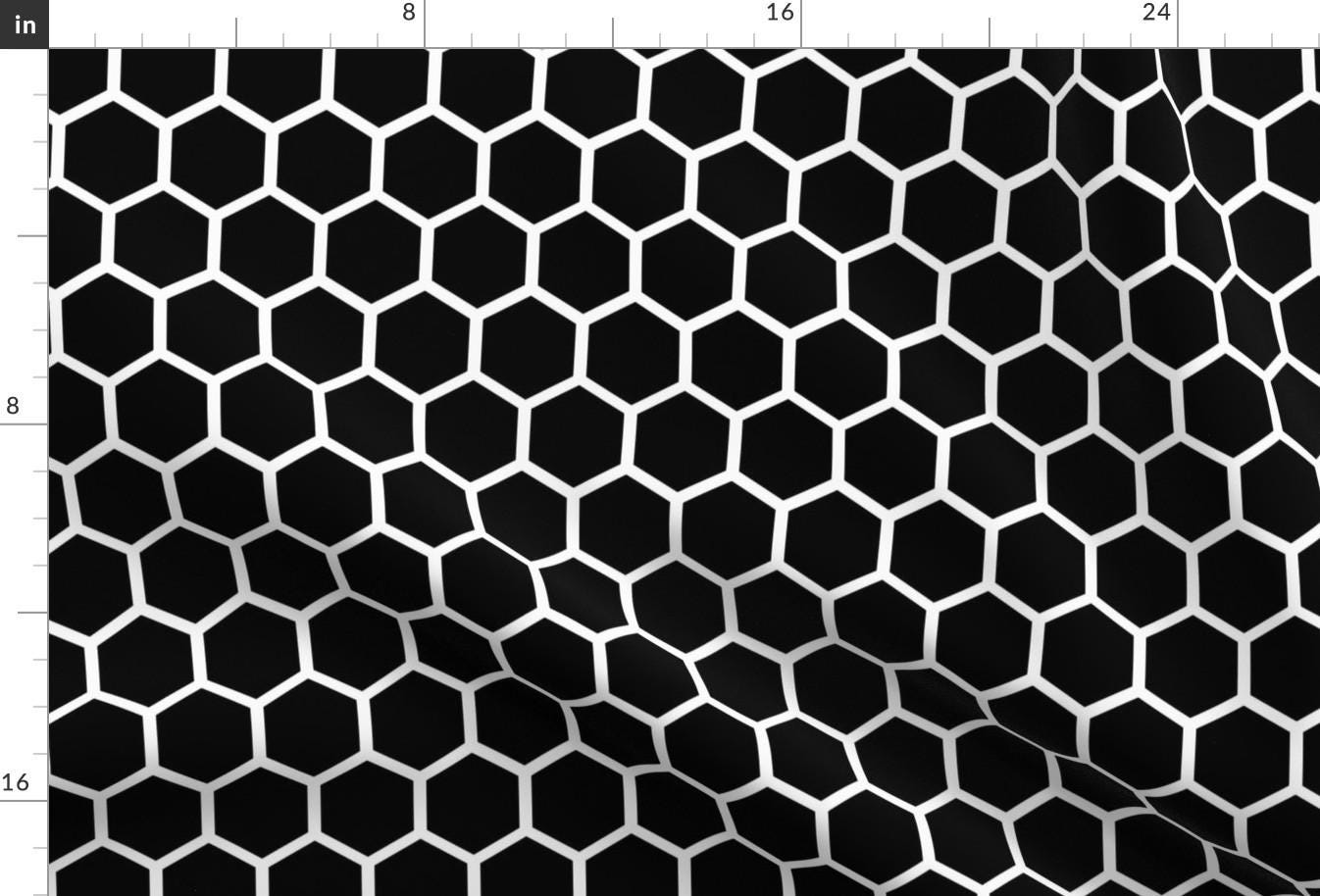 Honeycomb Fabric - 1" Honeycomb Hexagon Pattern Black And White Collection By Mkokolo - Geometric Cotton Fabric By The Yard With Spoonflower