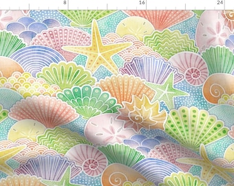 Seashells Fabric - Rainbow Seashells By Patricia Lima - Kid's Colorful Ocean Tropical Beach Shell Cotton Fabric By The Yard With Spoonflower